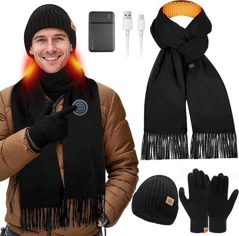 3Pcs Heated Scarf Hat Gloves Set for Women Men USB Rechargeable 5000mAh Battery Neck Warmer 3 Temperature Settings in Saudi Arabia