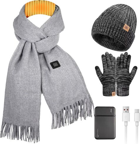 3 قطعة وشاح ساخن قبعة قفازات مجموعة للنساء الرجال USB قابلة للشحن 5000 مللي أمبير بطارية الرقبة أدفأ 3 إعدادات درجة الحرارة in Kuwait
