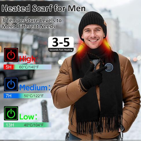 3Pcs Heated Scarf Hat Gloves Set for Women Men USB Rechargeable 5000mAh Battery Neck Warmer 3 Temperature Settings in Saudi Arabia