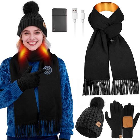 3Pcs Heated Scarf Hat Gloves Set for Women Men USB Rechargeable 5000mAh Battery Neck Warmer 3 Temperature Settings in Saudi Arabia