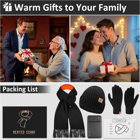 3Pcs Heated Scarf Hat Gloves Set for Women Men USB Rechargeable 5000mAh Battery Neck Warmer 3 Temperature Settings in Saudi Arabia