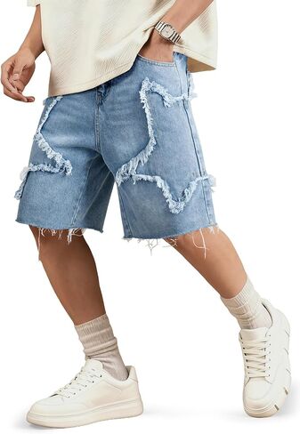JMIERR Mens Baggy Jeans Shorts - Loose Fit Star Jorts Y2K Hip Hop Wide Leg Streetwear Vintage Denim Shorts in Saudi Arabia