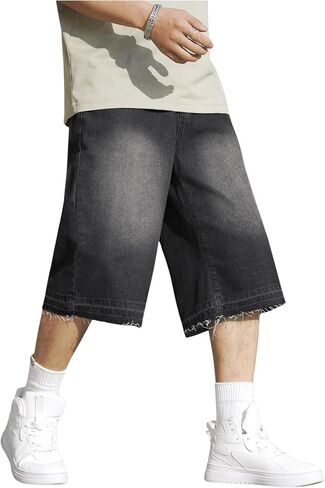 شورت جينز رجالي من Streetwear، شورت برمودا من قماش الدنيم واسع الساق مع جيوب in Saudi Arabia