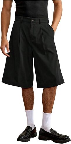 OYOANGLE Men's Pleated Dress Shorts Zipper Fly Loose Wide Leg Bermuda Shorts with Pockets in Saudi Arabia
