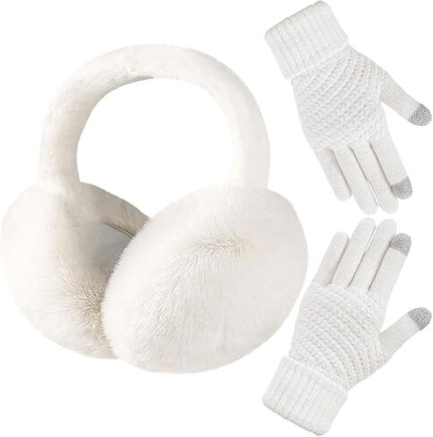 Premillow Winter Ear Muffs Gloves Set for Women Girls Faux Fur Ear Warmers Covers Headband for Cold Weather in Saudi Arabia