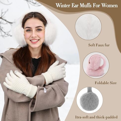 Winter Ear muffs Faux Fur Warm Earmuffs Cute Foldable Outdoor Ear Warmers For Women in Saudi Arabia