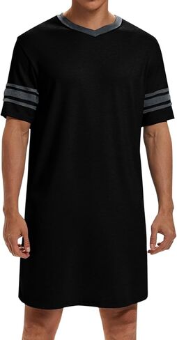 Runcati Mens Nightshirt Short Sleeve V Neck Sleep Shirt Soft Loose Fit Lounge Nightwear Sleepwear Pajama in Saudi Arabia