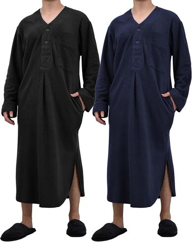 Andrew Scott Men's Plush Polar Fleece Long Nightshirt | Warm & Soft Henley Collar Sleep Lounge Shirt | Multi Packs in Saudi Arabia