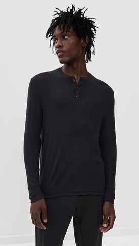 Tommy John Men's Black Long Sleeve Casual Henley in Saudi Arabia