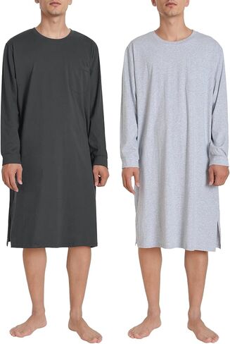 Latuza Men's Cotton Knit Nightshirts Long Sleeve Nightgown 2 Pack in Saudi Arabia