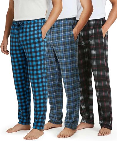 Real Essentials 3 Pack: Men's Fleece Pajama Pants Loungewear Soft PJ Bottoms Sleepwear with Pockets (Big & Tall Available) in Saudi Arabia