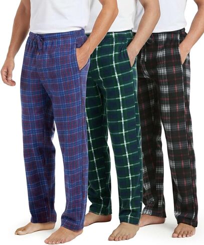 Real Essentials 3 Pack: Men's Fleece Pajama Pants Loungewear Soft PJ Bottoms Sleepwear with Pockets (Big & Tall Available) in Saudi Arabia
