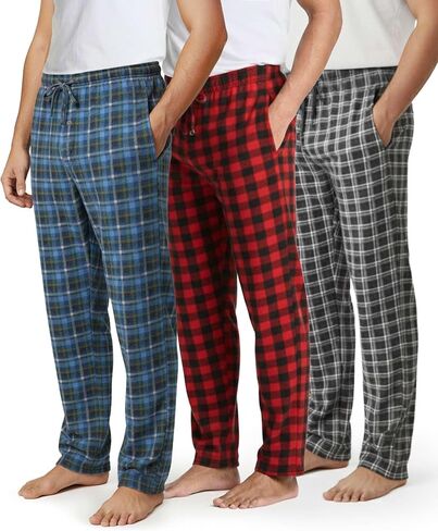 Real Essentials 3 Pack: Men's Fleece Pajama Pants Loungewear Soft PJ Bottoms Sleepwear with Pockets (Big & Tall Available) in Saudi Arabia