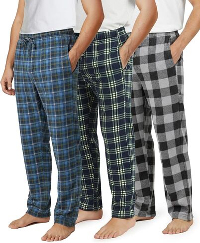 Real Essentials 3 Pack: Men's Fleece Pajama Pants Loungewear Soft PJ Bottoms Sleepwear with Pockets (Big & Tall Available) in Saudi Arabia