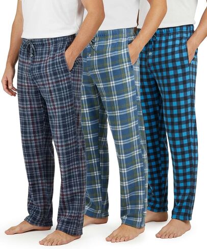 Real Essentials 3 Pack: Men's Fleece Pajama Pants Loungewear Soft PJ Bottoms Sleepwear with Pockets (Big & Tall Available) in Saudi Arabia