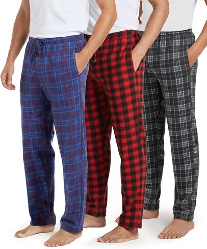 Real Essentials 3 Pack: Men's Fleece Pajama Pants Loungewear Soft PJ Bottoms Sleepwear with Pockets (Big & Tall Available) in Saudi Arabia