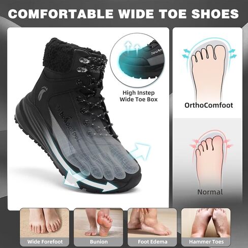 Men's Orthopedic Winter Snow Boots: Comfortable Wide Waterproof Plantar Fasciitis Arch Support Diabetic Walking Hiking Shoes, Leather Warm Insulated Mid Ankle Boots for Foot Heel Pain Relief in Saudi Arabia