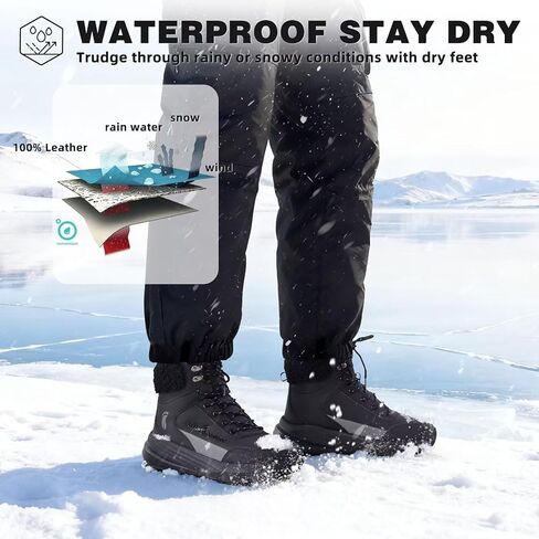 Men's Orthopedic Winter Snow Boots: Comfortable Wide Waterproof Plantar Fasciitis Arch Support Diabetic Walking Hiking Shoes, Leather Warm Insulated Mid Ankle Boots for Foot Heel Pain Relief in Saudi Arabia