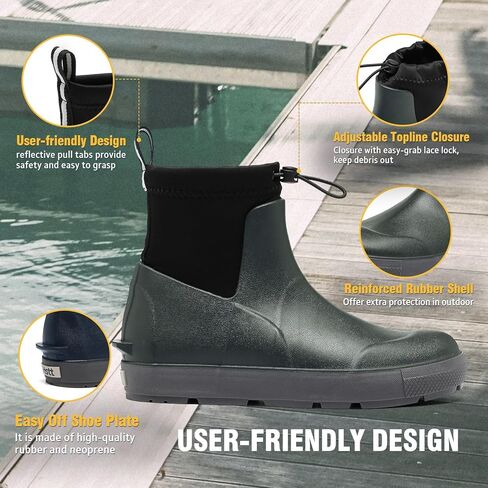 Deck Boots For Men Anti-Slip, Waterproof Ankle Rain Boots, Rubber Outdoor Fishing Footwear, Chelsea Garden Work Water Shoes, Size 6.5-12 in Saudi Arabia