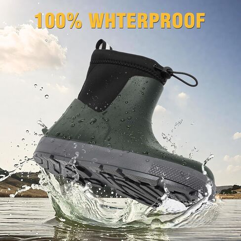Deck Boots For Men Anti-Slip, Waterproof Ankle Rain Boots, Rubber Outdoor Fishing Footwear, Chelsea Garden Work Water Shoes, Size 6.5-12 in Saudi Arabia