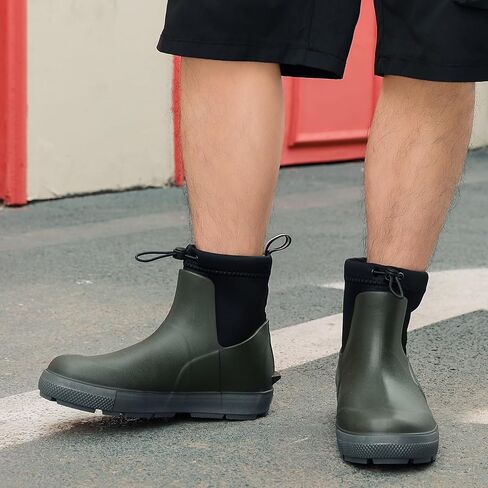 Deck Boots For Men Anti-Slip, Waterproof Ankle Rain Boots, Rubber Outdoor Fishing Footwear, Chelsea Garden Work Water Shoes, Size 6.5-12 in Saudi Arabia