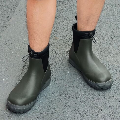 Deck Boots For Men Anti-Slip, Waterproof Ankle Rain Boots, Rubber Outdoor Fishing Footwear, Chelsea Garden Work Water Shoes, Size 6.5-12 in Saudi Arabia