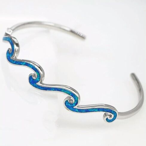 الأزرق أوبال MultilayWaves الكفة أساور 925 الشظية مجوهرات للنساء الفتيات in Saudi Arabia