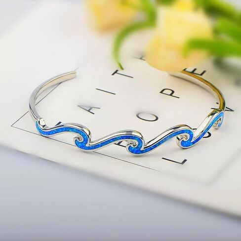 الأزرق أوبال MultilayWaves الكفة أساور 925 الشظية مجوهرات للنساء الفتيات in Saudi Arabia
