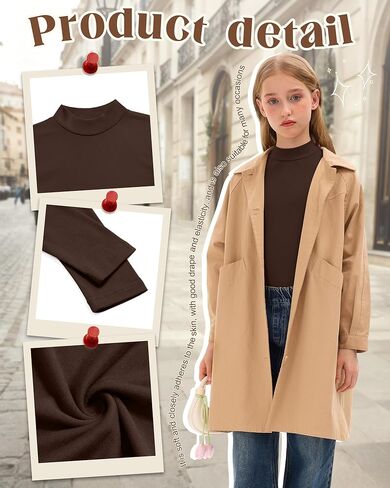 3 Pack Girls' Mock Turtleneck Tops Long Sleeve Shirts Soft Base Layer Casual Pullover Undershirt for Kids Aged 5-14 in Saudi Arabia