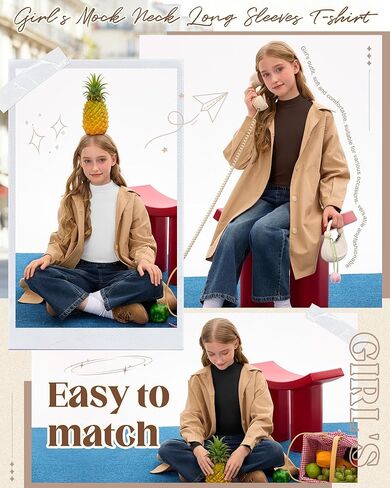 3 Pack Girls' Mock Turtleneck Tops Long Sleeve Shirts Soft Base Layer Casual Pullover Undershirt for Kids Aged 5-14 in Saudi Arabia