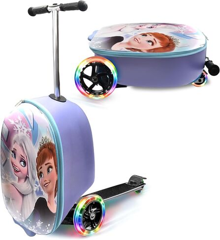 Disney Frozen Princess Suitcase Scooter for Kids - Girls Scooter Luggage with Light Up Wheels, Easy Steer and Foldable Carry On Kick Scooter for Toddler, Boys, Girls, Great Travel Gift Idea in Saudi Arabia