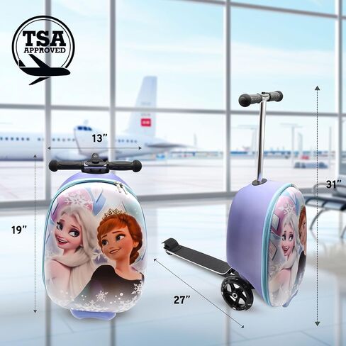Disney Frozen Princess Suitcase Scooter for Kids - Girls Scooter Luggage with Light Up Wheels, Easy Steer and Foldable Carry On Kick Scooter for Toddler, Boys, Girls, Great Travel Gift Idea in Saudi Arabia