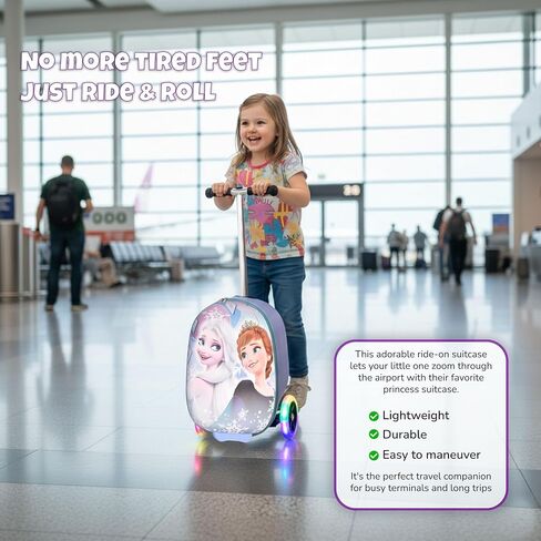 Disney Frozen Princess Suitcase Scooter for Kids - Girls Scooter Luggage with Light Up Wheels, Easy Steer and Foldable Carry On Kick Scooter for Toddler, Boys, Girls, Great Travel Gift Idea in Saudi Arabia