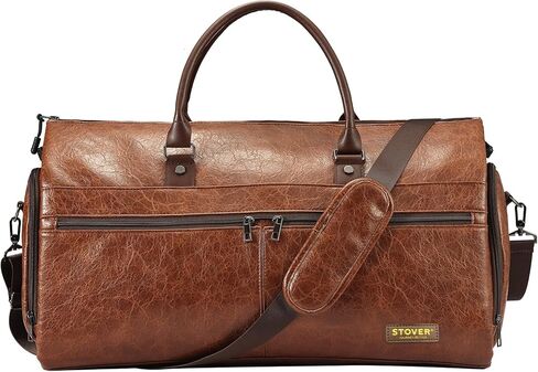 STOVER Garment Travel Duffle Bag, Large 2-in-1 Convertible Carry-on Luggage for Men & Women- Hanging Suits, Dresses & Clothes + Shoe Compartment- Weekender Tote Combo Duffel (Brown Leatherette) in Saudi Arabia