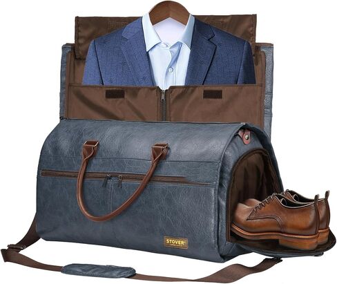 STOVER Garment Travel Duffle Bag, Large 2-in-1 Convertible Carry-on Luggage for Men & Women- Hanging Suits, Dresses & Clothes + Shoe Compartment- Weekender Tote Combo Duffel (Brown Leatherette) in Saudi Arabia