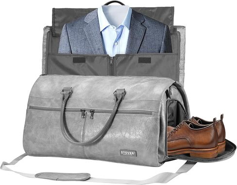 STOVER Garment Travel Duffle Bag, Large 2-in-1 Convertible Carry-on Luggage for Men & Women- Hanging Suits, Dresses & Clothes + Shoe Compartment- Weekender Tote Combo Duffel (Brown Leatherette) in Saudi Arabia