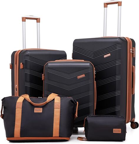 Expandable Luggage Sets 5 Piece, Hard Case Suitcase Set with Spinner Wheels,22x14x9 Airline Approved Carry on,Lightweight Durable Suitcase with TSA Lock (Black) in Kuwait