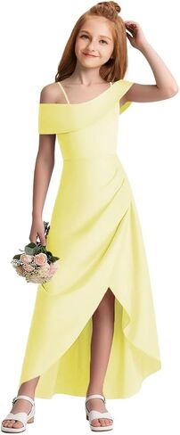 Junior Bridesmaid Dresses Satin Off Shoulder Flower Girl Dresses for Wedding High Low Prom Dress for Teen Girls Formal Dress in Saudi Arabia