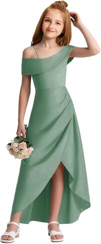Junior Bridesmaid Dresses Satin Off Shoulder Flower Girl Dresses for Wedding High Low Prom Dress for Teen Girls Formal Dress in Saudi Arabia