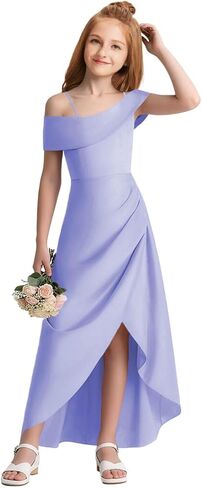 Junior Bridesmaid Dresses Satin Off Shoulder Flower Girl Dresses for Wedding High Low Prom Dress for Teen Girls Formal Dress in Saudi Arabia
