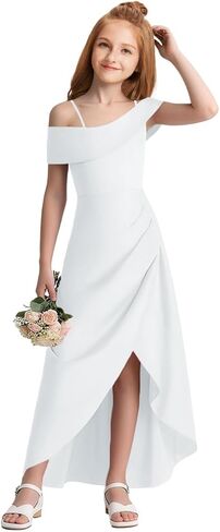 Junior Bridesmaid Dresses Satin Off Shoulder Flower Girl Dresses for Wedding High Low Prom Dress for Teen Girls Formal Dress in Saudi Arabia