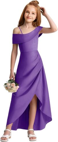 Junior Bridesmaid Dresses Satin Off Shoulder Flower Girl Dresses for Wedding High Low Prom Dress for Teen Girls Formal Dress in Saudi Arabia