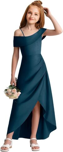 Junior Bridesmaid Dresses Satin Off Shoulder Flower Girl Dresses for Wedding High Low Prom Dress for Teen Girls Formal Dress in Saudi Arabia