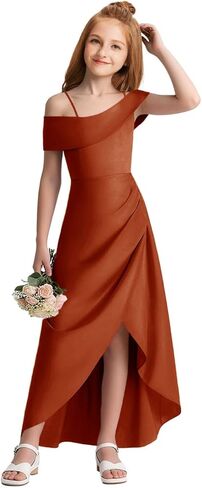 Junior Bridesmaid Dresses Satin Off Shoulder Flower Girl Dresses for Wedding High Low Prom Dress for Teen Girls Formal Dress in Saudi Arabia