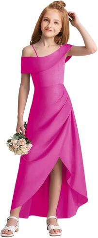 Junior Bridesmaid Dresses Satin Off Shoulder Flower Girl Dresses for Wedding High Low Prom Dress for Teen Girls Formal Dress in Saudi Arabia
