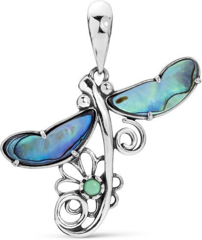 American West Jewelry Fritz Casuse Sterling Silver Abalone and Variscite Dragonfly Pendant Enhancer in Saudi Arabia