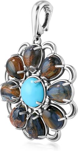 American West Jewelry Sterling Silver Blue Pietersite and Kingman Turquoise Flower Pendant Enhancer in Saudi Arabia