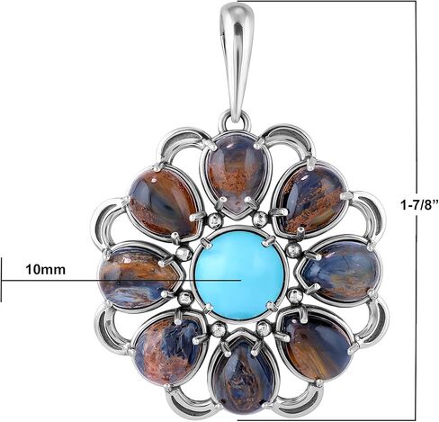 American West Jewelry Sterling Silver Blue Pietersite and Kingman Turquoise Flower Pendant Enhancer in Saudi Arabia