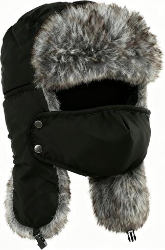 Buauty الفراء الصياد قبعة للرجال النساء الشتاء يندبروف قبعات Ushanka الروسية الناعمة مع اللوحات الأذن الدافئة وقناع قابل للإزالة in Kuwait