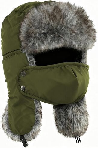 Buauty الفراء الصياد قبعة للرجال النساء الشتاء يندبروف قبعات Ushanka الروسية الناعمة مع اللوحات الأذن الدافئة وقناع قابل للإزالة in Kuwait